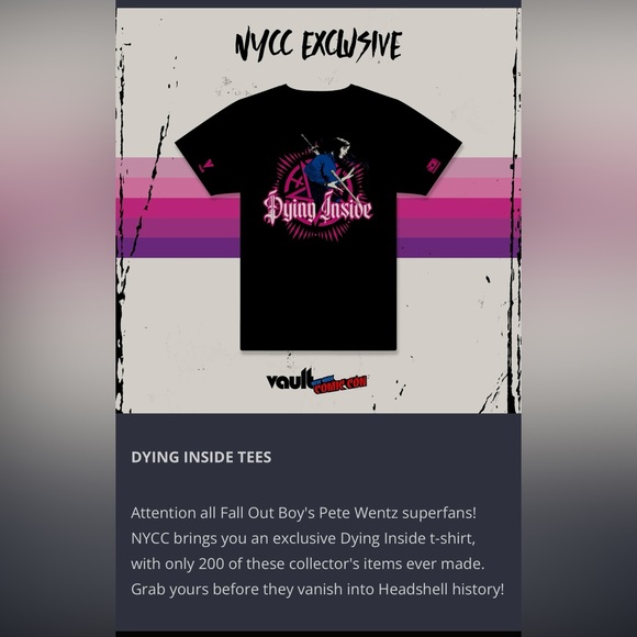 NYCC Pete Wentz Fall Out Boy Dying Inside Limited Edition T Shirt, Medium - Picture 1 of 6